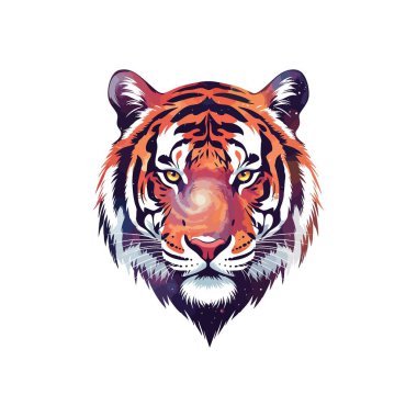 Kozmik Kaplan Portresi. Çarpıcı kedi tasviri vahşi ruhla göksel mucizeyi birleştiriyor. Güçlü bir orman kedisinin, evrensel görkemi çağrıştıran canlı bir sanatsal canlandırması..