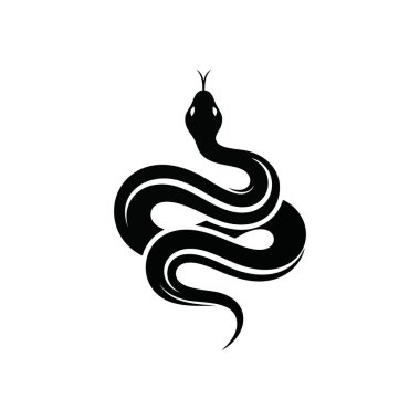 Zarif Yılan Silueti Sembolü. Pürüzsüz beyaz arka planda parlak bir siyah sürüngen grafiği. Bu büyüleyici görüntü bilgelik, koruma ve dönüşüm kavramlarını somutlaştırır..