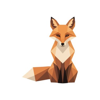 Modern Geometric Fox. Bir tilkinin minimalist çokgen tasviri. Bu dijital illüstrasyon, kurnazlığın ve vahşi doğanın ruhunu temsil ediyor..
