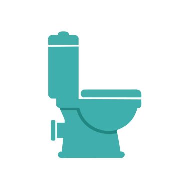 Tuvalet Simgesi İllüstrasyonu. Bu grafik bir klozetin minimalist tasarımını gösteriyor. Cyan rengi göze çarpıyor, tuvaletin temizliğini ve faydasını simgeliyor..
