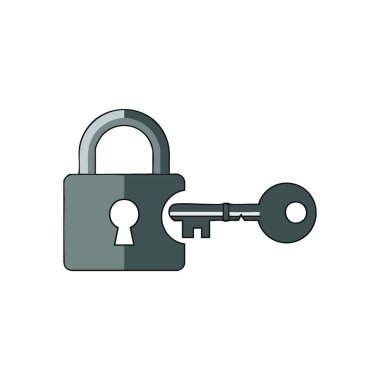 Grant Sembolü 'ne erişim. Bu güvenlik grafiği, gizlilik, dijital bilgi kontrolü veya zorlukların çözünürlüğünü temsil eden bir anahtar yerleştirilmiş gri kilidi gösterir.