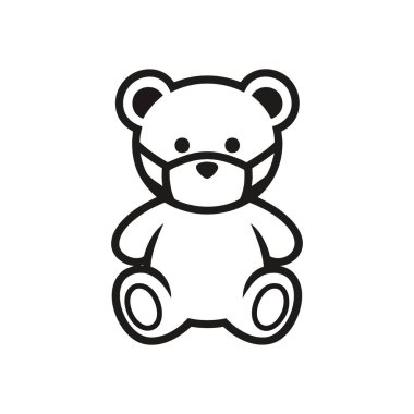 Maskeli Ayı Simgesi. Koruyucu yüz örtüsü takan sevimli bir ayıcık. Salgın sırasında sağlık güvenliği ve bakımı sembolize eder.