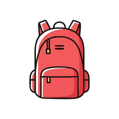 Canlı bir Kızıl Okul Çantası. Bu renkli sırt çantası, öğrenciler ve gezginler için keşif ve eğitimi sembolize eden neşeli bir aksesuar tasvir ediyor..