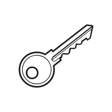 Minimalist Ev Anahtarı Ana Hattı. Kilit açma cihazının temiz vektör çizgisi sanatı. Bu grafik güvenliği, erişimi, yeni fırsatları ve çözümleri veya cevapları temsil eder..