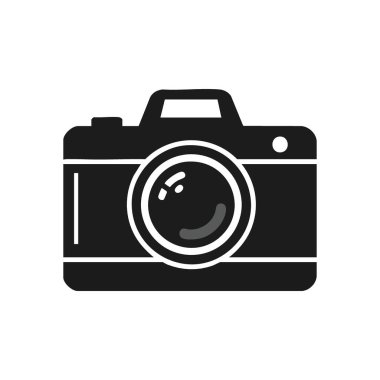 Modern Kamera Pictogram. Pırıl pırıl dijital fotoğraf makinesi. Resim yakalama, medya ve yaratıcı anlar için amblem.
