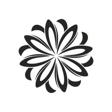 Şekil Blossom Soyut Deseni. Bu zarif grafik güzel bir çiçek ya da dinamik bir elementi tasvir eder, büyüme, odaklanma ve karmaşık bir tasarım önerir. Temiz hatları çok yönlüdür.