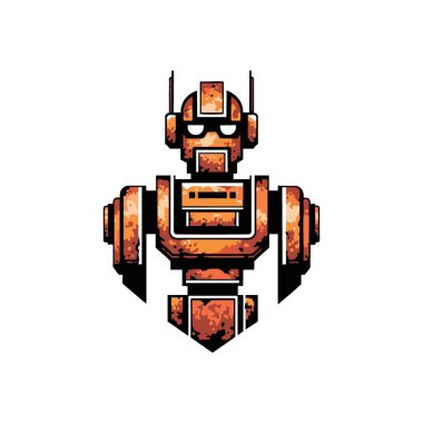 Retro Bilim-Kurgu Robot Karakteri. Sıkıntılı ve yaşlanmış bir yapısı olan klasik bir makine arızası. Bu ikonik mekanik tasarım aynı zamanda kalıcı teknolojiyi sembolize ederken gelecekçi kavramları da çağrıştırıyor..