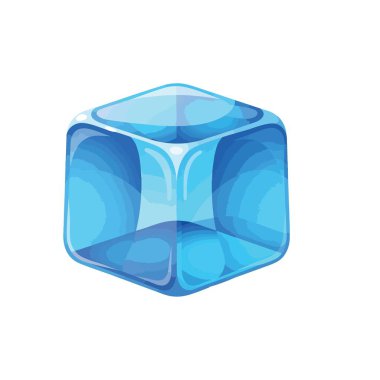 Mavi Buz Küpü Çizimi. Canlı gök mavisi donmuş blok grafiği. Bu serin geometrik tasarım ferahlığı, saflığı ve yaz için mükemmel soğutulmuş içecek deneyimini sembolize eder..