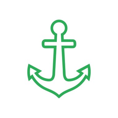 Yeşil Çapa Sembolü. Canlı zümrütteki bu minimalist su amblemi istikrar ve güvenli geçişi temsil ediyor. Tasarım projeleri için ideal bir grafik.