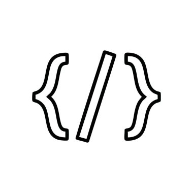 Kod Geliştirme Sembol Simgesi Simgesi. Temel kodlama sözdizimini içeren minimalist dijital bir grafik. Bu temiz amblem yazılım mühendisliği ve web oluşturma çekirdeğini somutlaştırıyor..
