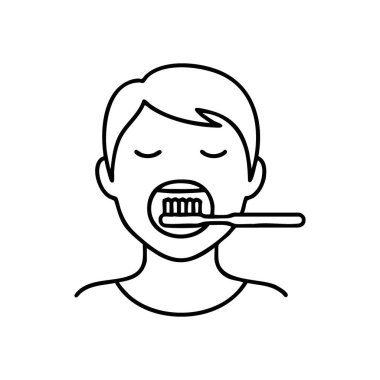 Diş fırçalama Oral Bakım Simgesi. Diş hijyenini koruyan bir insan tasviri. Sağlık ve kişisel sağlık için hayati bir günlük alışkanlığı temsil eder..