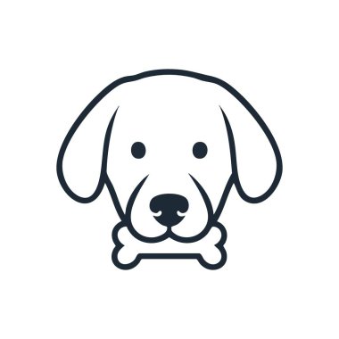 İkon ikonlu sadık köpek. Lezzetli bir köpek kafasının temiz bir vektörü, alt çenesini oluşturan lezzetli bir kemik. Arkadaşlığı, mutluluğu ve sağlığı iletir. Hayvan servisi için mükemmel bir marka..