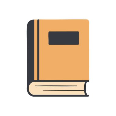 Turuncu Kitap Grafiği. Kapalı bir kitabın basit bir grafiği. Bu görüntü bilgi, öğrenme ve akademik bilgeliği temsil ediyor. Eğitici kavramlar için mükemmel.