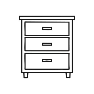 Minimalist Üç Çekmeceli Dresser. Yatak odası ya da ofis deposu için bir mobilyanın temiz ve sanatsal tasviri, düzenli bir organizasyon için birden fazla çekilen bölümler içerir..