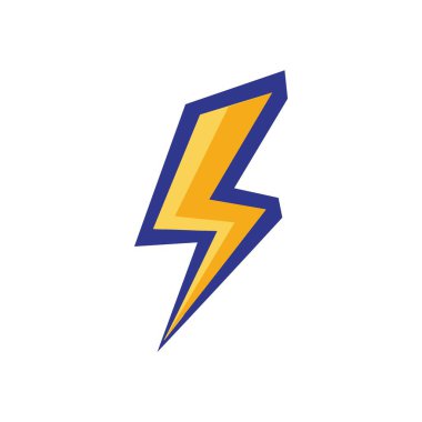 Dinamik Yıldırım Yıldırımı Simgesi. Koyu mavi kenarlı, parlak sarı gök gürültüsü sembolü. Güçlü enerjiyi, hızlı hareketi ve hızlı yeniliği temsil eder. Uyarı veya şarj kavramları için ideal.