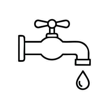 Damlayan musluk suyu ikonu. Sabitleme tesisatından sürekli su sızıntısını gösteren basit bir grafik. Bu resim sıvı tasarrufunun önemini, atık ve çevreyi vurguluyor.