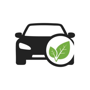 Yeşil Eko Araba Konsepti. Çevreye duyarlı ulaşımı ve sürdürülebilir otomotiv teknolojisini sembolize eden yeşil yapraklı bir aracın stilize edilmiş grafiği. Temiz enerjiyi temsil eder ve....