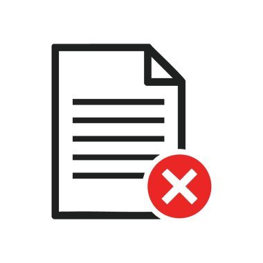 Silinmiş Belge Simgesi Taslağı. Silinmiş bir kağıt dosyasının vektör illüstrasyonu. Dijital sistemler ve kullanıcı arayüzleri içindeki geçersiz verileri, reddi veya iptali temsil eder.