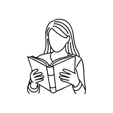 Kitap okuyan kadın sanatı. Romandaki bu minimalist kadın tasviri ile öğrenmeye duyulan sevgiyi güçlendir. Bilgiyi, eğitimi ve sakin düşünmeyi temsil eder..