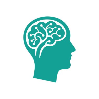 Beyin Kafası İnovasyonu. Karmaşık sinir yolları olan insan profili. Zekayı, yaratıcılığı ve yapay düşüncenin gücünü temsil eder..