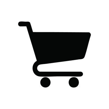 E-ticaret Alışveriş Arabası Sembolü. Perakende ticareti ve satın alma faaliyetlerini simgeleyen parlak siyah bir grafik. Web mağazaları, dijital uygulamalar ve satış platformları için ideal.