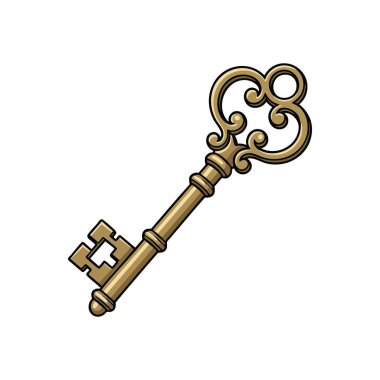 Klasik Altın Süslü Anahtar. Koyu arkaplanda zarif bir kilit açıcı. Sırları, gizli bilgileri, yeni yolları ve büyük olasılıkları temsil eder..