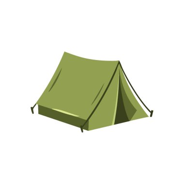 Yeşil Kamp Çadırı Çizimi. Açık hava barınağının canlı bir çizimi, yolculuk için mükemmel. Keşif, özgürlük ve doğa ile bağlantı duygularını çağrıştırır..