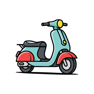 Klasik Teal Scooter Illustration. Şık, açık mavi bir motosikleti tasvir eden canlı bir sanat eseri. Neşeli yolculuklara ve zahmetsiz şehir seyahatlerine zamansız bir cazibe katar ve neşeli bir hava katar..