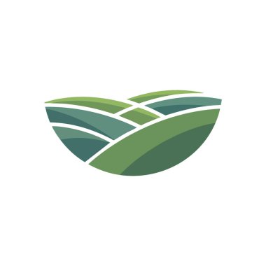 Verdant Hills Tarım Sembolü. Dalgalanan arazinin, doğal büyüme ve çevresel refahı simgeleyen şekillendirilmiş çizimi. Sürdürülebilir marka için ideal.