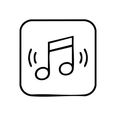 Melodik Ses Dalga Sembolü. Bir kare içinde titreşen bir müzik quaver 'ının el çizimi simgesi. Neşe, sanatsal yaratıcılık ve işitsel deneyim taşır.