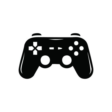 Oyun Denetim Konsolu Simgesi. Saf beyaz arka planda modern bir oyun alanının minimalist siyah silueti. Etkileşimli oyun, dijital eğlence ve eğlenceli eğlenceyi temsil eder..