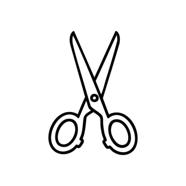 Basit Beyaz Makas Simgesi. Koyu renk bir tuvalde açık kesim aletlerinin temiz grafiği. Hassasiyeti, terziliği, kuaförü, el sanatlarını veya budamayı temsil eder..