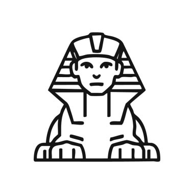 Giza Sfenks Anıt Simgesi. Bu temiz çizgi, tarihin, kültürün ve zamansız gizemlerin saygı duyulan bir sembolü olan antik Mısır 'ın simgesini tasvir ediyor..