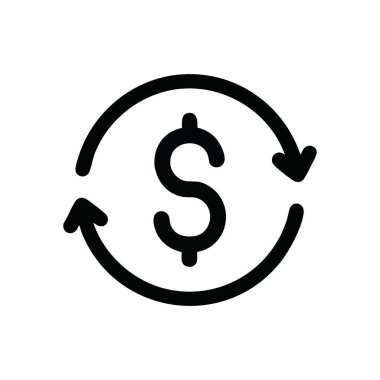 Dolar işlem döngüsü. Bu amblem devam eden parasal transferleri, tekrarlanan ödemeleri, geri ödemeleri veya döviz takaslarını gösteriyor. Görsel olarak ekonomik dolaşımı ve finansal durumu ifade eder..