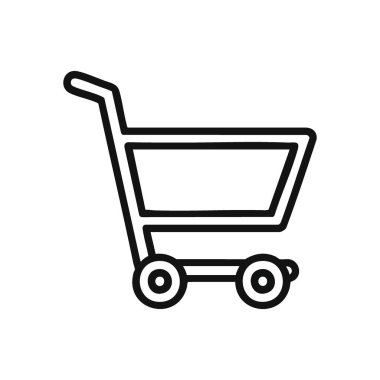 Çevrimiçi Alışveriş Sepeti Taslak Simgesi. Dijital arayüzler için mükemmel bir pazar arabası çizgisi çizimi. Tüketici malları edinimi ve İnternet işlemlerini sembolize ediyor.