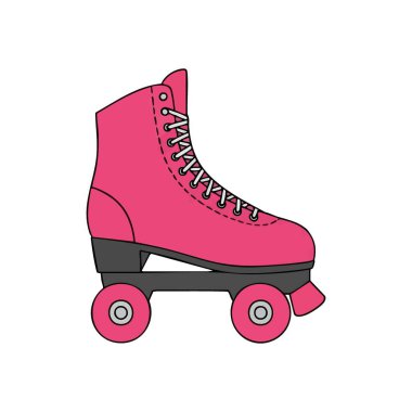 Retro Pembe Dörtlü Paten. Bu parlak fuşya paten botunda klasik dörtlü tekerlekler ve siyah arka planda beyaz bağcıklar var. Eğlence, nostalji ve aktif eğlence hobilerini çağrıştırıyor..