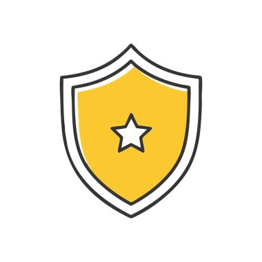 Premium Star Güvenlik Amblemi. Özetlenmiş motifli canlı sarı bir arma. Güçlü bir koruma, mükemmel kalite ve en büyük başarıyı simgeler..