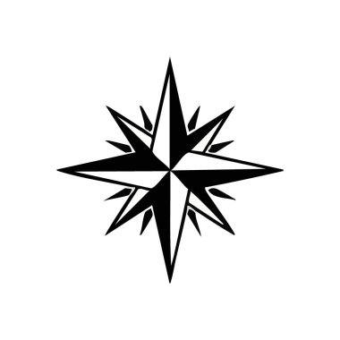 Klasik Pusula Rose Navigasyon Amblemi. Bu çarpıcı yön yıldızı macerayı, yolculuğu ve birinin yolunu bulmayı sembolize eder. Keşif temaları için mükemmel bir grafik.