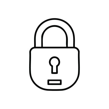 Asma kilit koruma ikonu. Bu grafik, veri gizliliğini, kısıtlı erişimi ve siber savunmayı simgeleyen basit bir kapalı bağlayıcıyı tasvir ediyor. Web ya da uygulama arayüzleri için ideal.