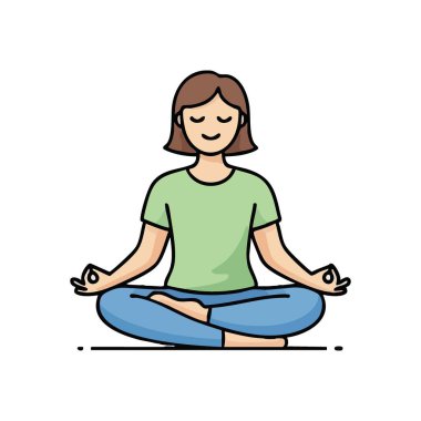 Huzurlu Düşünceli Meditasyon. Huzurlu bir illüstrasyon, yoga yapan, sakinliği, sakinliği ve zihinsel sağlığı destekleyen birini gösteriyor. Uyumu temsil eder.