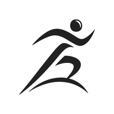 Dinamik Koşu Sembolü. Hareket halindeki bir atletin soyut tasviri, hız, çeviklik ve ilerleme. Fitness, sağlık veya spor markalaşması için ideal.