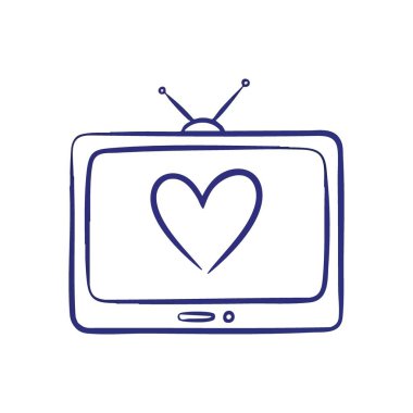 Retro Television 'da Love Broadcast. Seçkin bir kalbi gösteren basit bir el yapımı klasik televizyon. Bu karalama klasik medya ve romantik eğlenceye düşkünlüğü temsil ediyor..