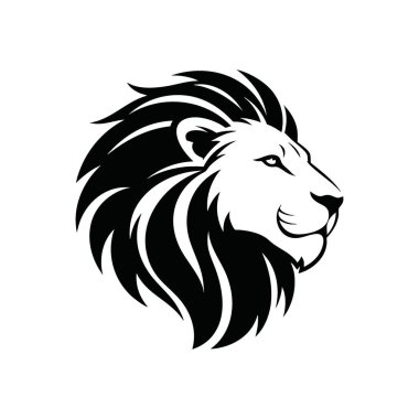 Regal Lion Mane İllüstrasyonu. Güçlü bir kedinin profilindeki zarif monokrom sanat eserleri. Bu tasarım gücü, asaleti ve otoriteyi temsil eder..