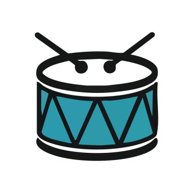 Teal Perküsyon Aracı Grafiği. Canlı bir müzikal davul, eşlik eden tokmaklar, oyuncu, el çizimi bir tarzda yapılmış. Bu basit illüstrasyon ritim, neşe ve çocukluk merakı taşır..