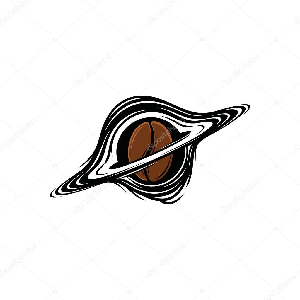 Coffee Vortex Symbol. Dynamic illustration portraying roasted beans within an energetic, swirling cosmic pattern. Represents the immense pull and deep allure of a rich brew.