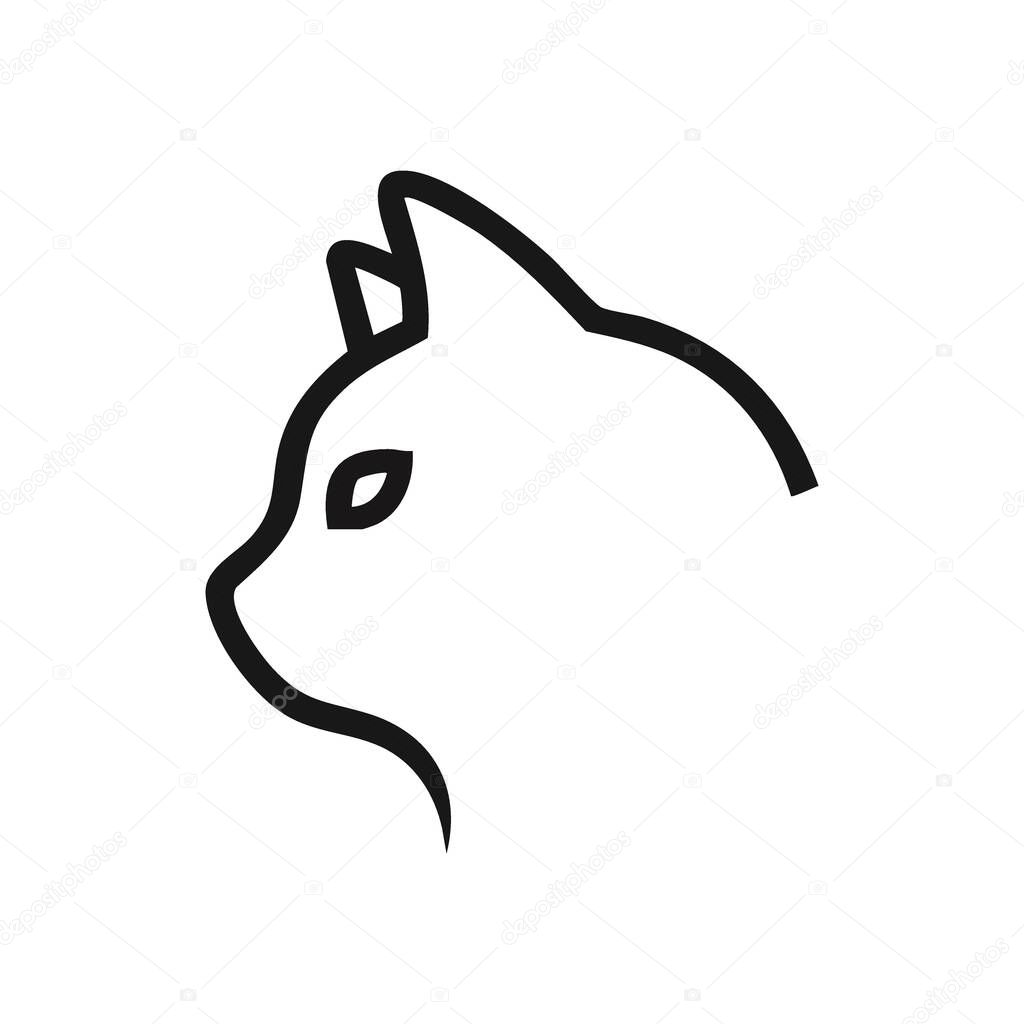 Minimal Black Cat Silhouette. An elegant graphic portrayal of a feline head. This iconic animal profile suggests independence, grace, and timeless beauty.