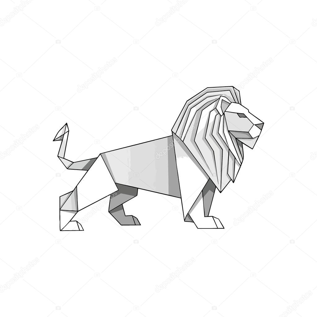 Geometric Lion Illustration. Striking polygonal depiction of a majestic big cat. Embodies strength, courage, and leadership. Perfect for modern artistic projects.