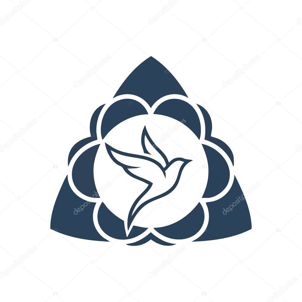 Symbolic Dove of Peace. This minimalist emblem portrays a flying bird, signifying tranquility, hope, and spiritual connection, framed within a sacred geometric design.