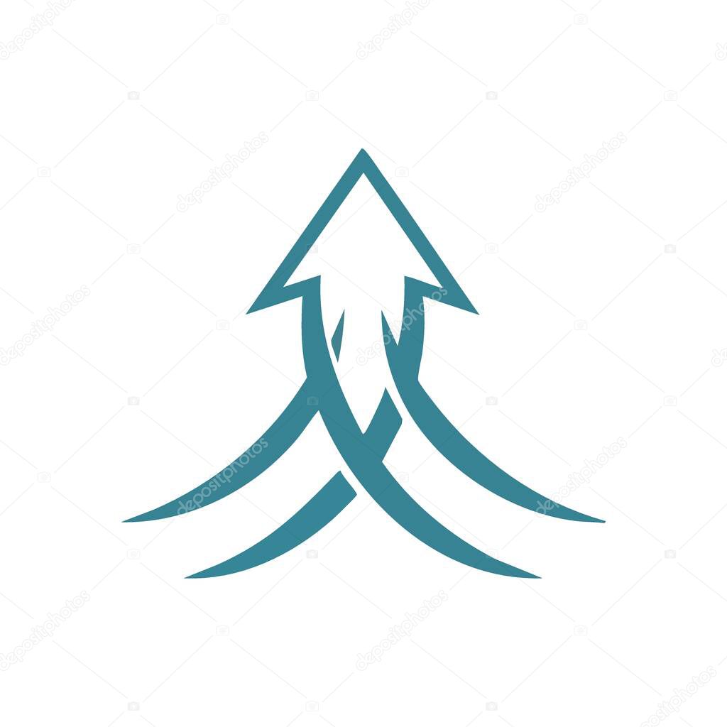Ascending Growth Abstract Logo. Modern teal pointer emblem on dark background. Symbolizes successful development, progress, and future triumph.