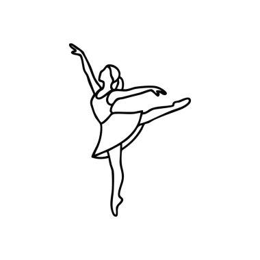 Zarif Bale İkonu. Bale sanatçısının stilize edilmiş tasviri. Bu çarpıcı grafik zarafeti, güçlü hareketi ve dansın dingin ruhunu temsil ediyor..